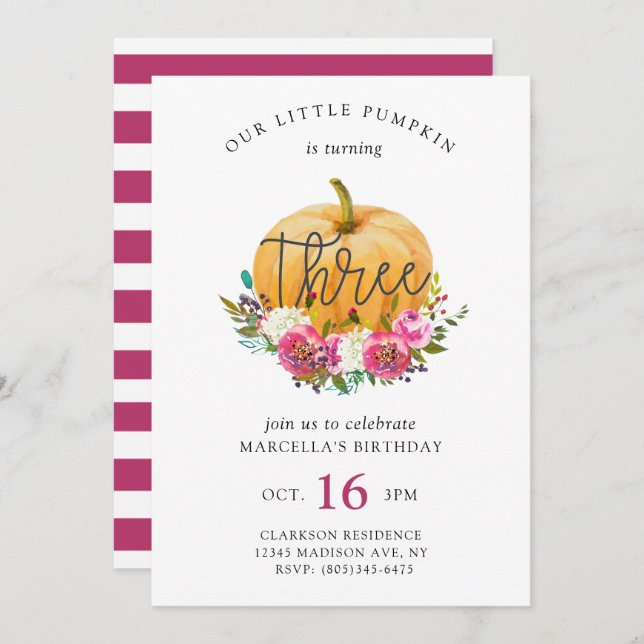 Our Little Pumpkin 3rd Birthday Invitation (Front/Back)