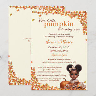 Our Little Pumpkin Afro Puff Baby Girl Birthday Invitation