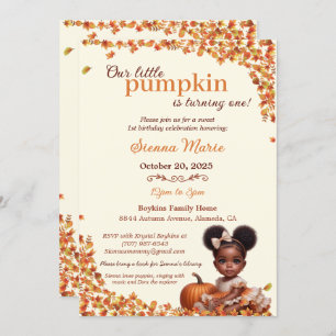Our Little Pumpkin Afro Puff Baby Girl Birthday Invitation
