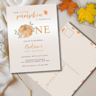 Our Little Pumpkin Autumn Fall 1st Birthday Postcard