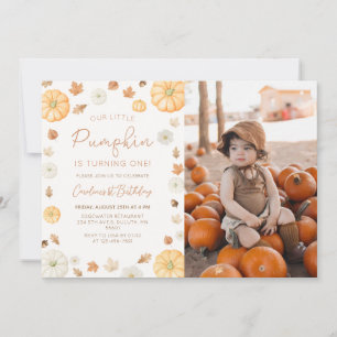 Our Little Pumpkin Autumn Fall Birthday Photo Invitation