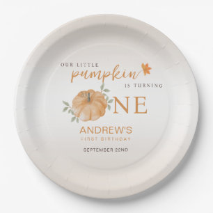 Our Little Pumpkin Autumn Fall First 1st Birthday Paper Plate