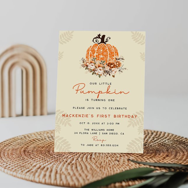 Our Little Pumpkin Autumn Fall Floral 1st Birthday Invitation (Creator Uploaded)