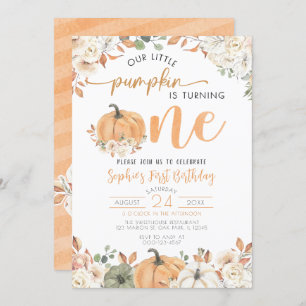 Our Little Pumpkin Autumn Fall Floral 1st Birthday Invitation