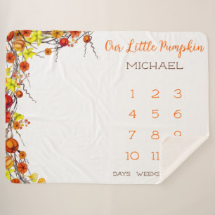 Our Little Pumpkin Autumn Wreath Baby Milestone Sherpa Blanket