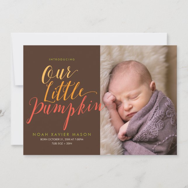 Our Little Pumpkin Birth Announcement (Front)