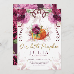 Our Little Pumpkin Birthday Burgundy Invitation