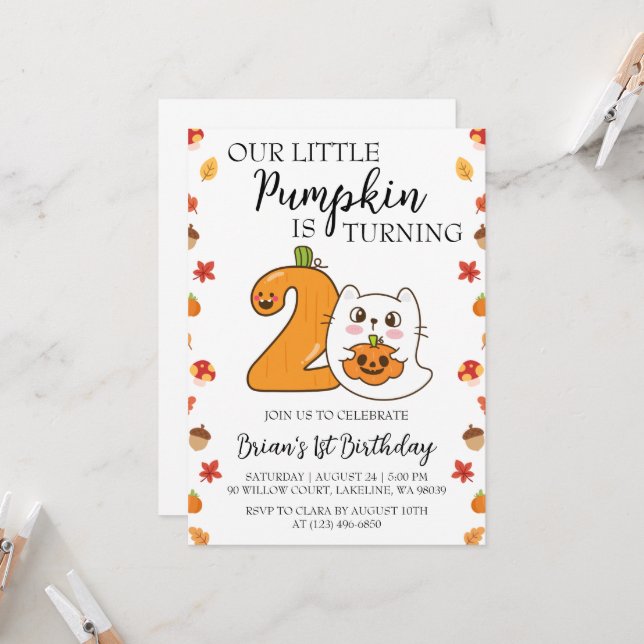 our little pumpkin birthday invitations (Front/Back In Situ)
