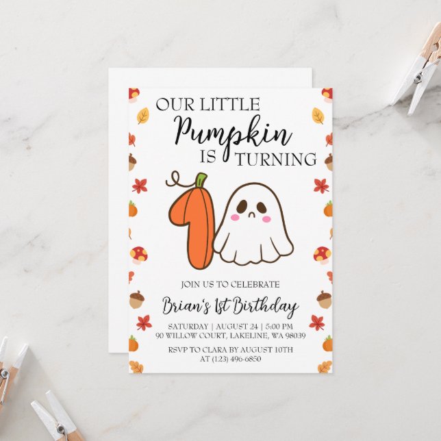 our little pumpkin birthday invitations (Front/Back In Situ)
