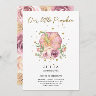 Our Little Pumpkin Birthday Pink Invitation