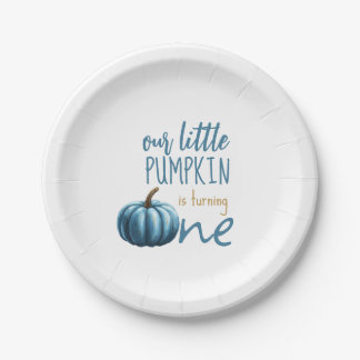Our Little Pumpkin Blue 1st Birthday Paper Plate