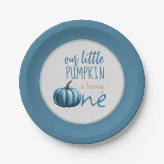 Our Little Pumpkin Blue 1st Birthday Paper Plate