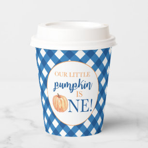 Our Little Pumpkin blue plaid first birthday Paper Paper Cups