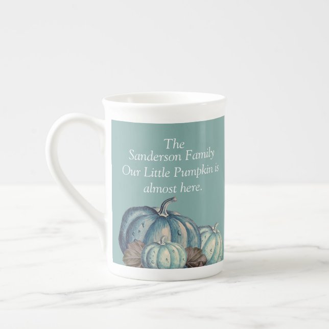 Our Little Pumpkin Blue Pumpkin Baby Shower Bone China Mug (Left)