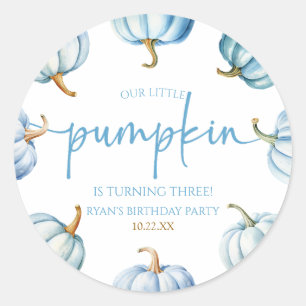 Our Little Pumpkin Blue White Fall Birthday Party Classic Round Sticker