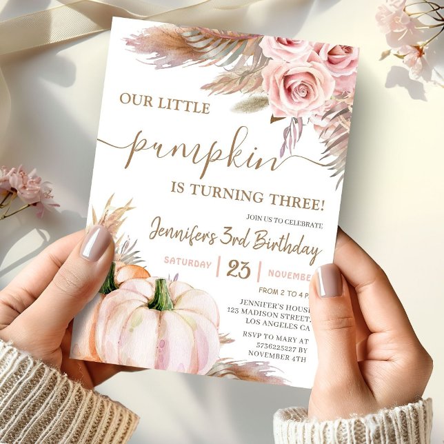 Our Little Pumpkin | Boho Fall Girl 3rd Birthday Invitation (Creator Uploaded)