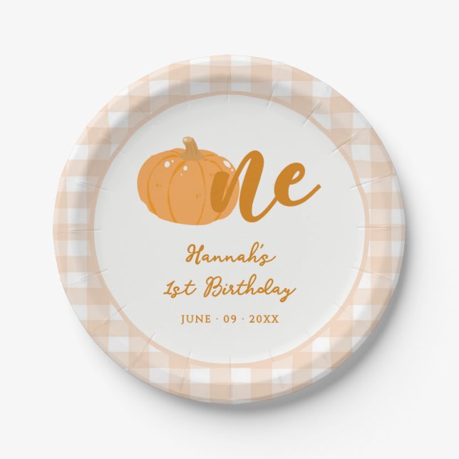 Our Little Pumpkin Boho Orange 1st Birthday  Paper Plate (Front)