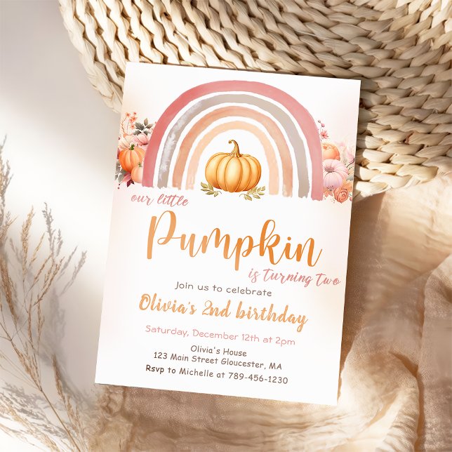 Our Little Pumpkin Boho Rainbow Fall 2nd Birthday  Invitation (Creator Uploaded)