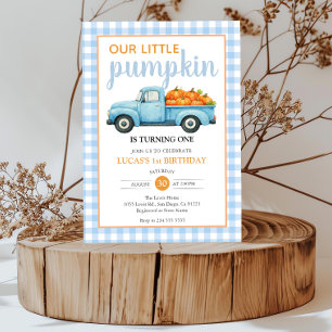 Our Little Pumpkin Boy Blue truck Fall Birthday Invitation