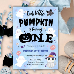 Our Little Pumpkin   Boy Halloween 1st Birthday  Invitation