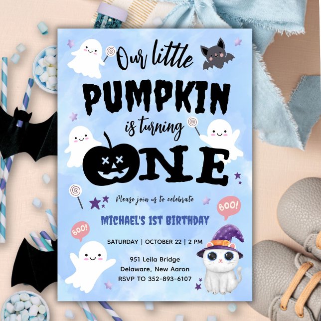 Our Little Pumpkin | Boy Halloween 1st Birthday  Invitation (Creator Uploaded)