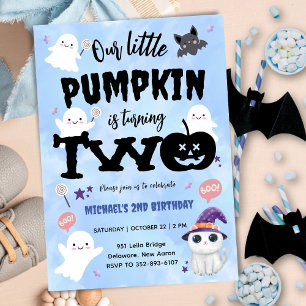 Our Little Pumpkin   Boy Halloween 2nd Birthday Invitation