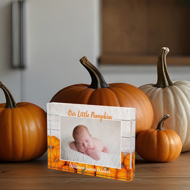 Our Little Pumpkin Cute Custom Fall Newborn Baby Photo Block (Creator Uploaded)