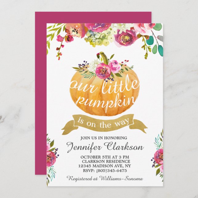 Our Little Pumpkin Elegant Floral Invitation (Front/Back)