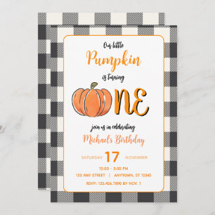 Our Little Pumpkin Fall Flannel Boys Birthday Invitation