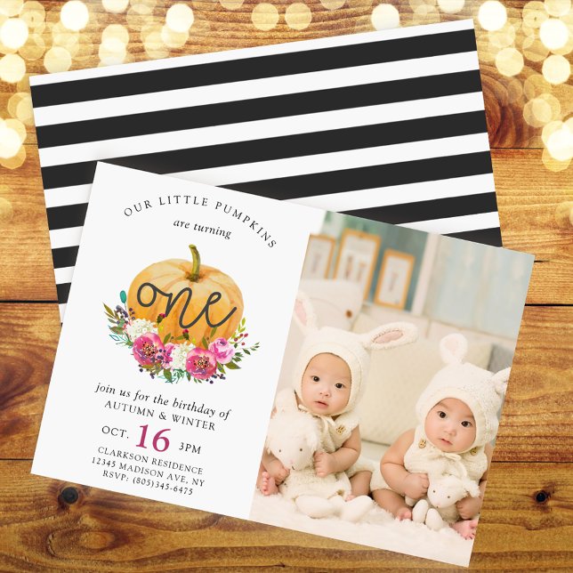 Our Little Pumpkin Fall Floral 1st Twins Birthday Invitation (Creator Uploaded)