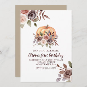 Our Little Pumpkin fall floral first birthday Invitation