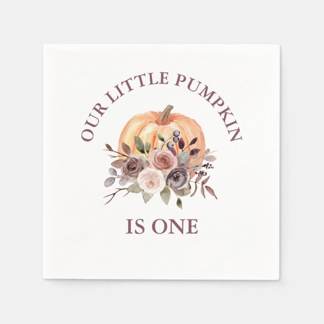 Our Little Pumpkin fall floral first birthday Napkin (Front)