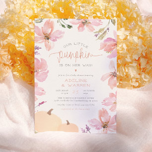 Our Little Pumpkin Fall Floral Girl Baby Shower Invitation