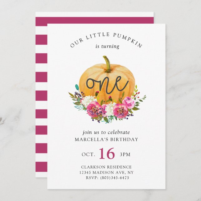 Our Little Pumpkin Fall Floral Invitation (Front/Back)