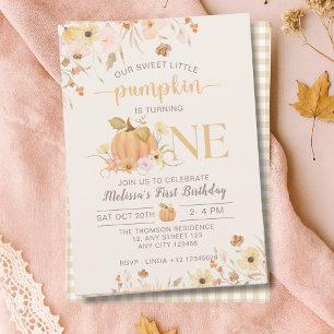 Our Little Pumpkin Fall Floral Pumpkin Birthday  Invitation