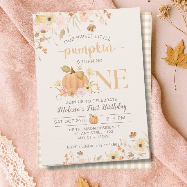 Our Little Pumpkin Fall Floral Pumpkin Birthday  Invitation (Creator Uploaded)