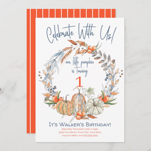 Our Little Pumpkin First Birthday Invitation (Front/Back)
