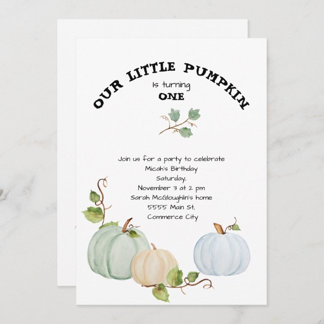 Our Little Pumpkin First Birthday Invitation (Front/Back)