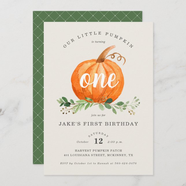 Our Little Pumpkin First Birthday Invitation (Front/Back)
