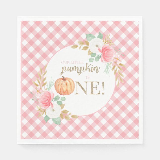 Our Little Pumpkin floral first birthday  Napkin (Front)