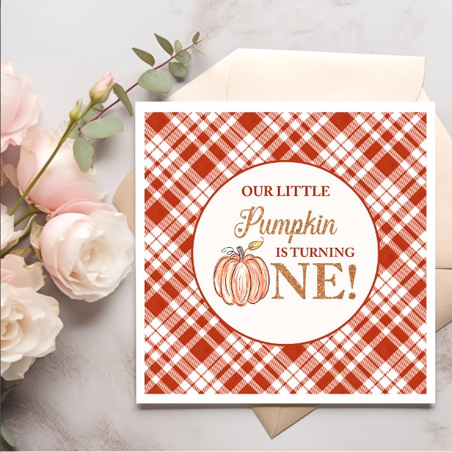 Our Little Pumpkin Floral Plaid 1st birthday  Napkin (Creator Uploaded)
