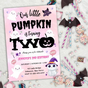 Our Little Pumpkin   Girl Halloween 2nd Birthday Invitation