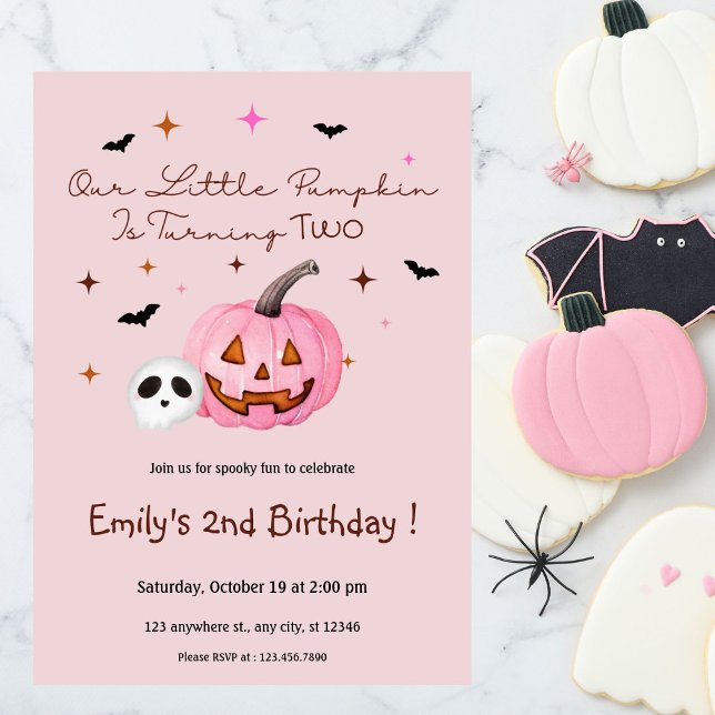 Our Little Pumpkin Halloween Birthday Pink Invitation (Creator Uploaded)