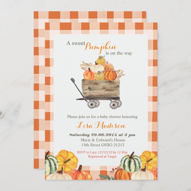 Our Little Pumpkin is on the way Baby shower Invit Invitation (Front/Back)
