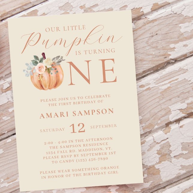 Our Little Pumpkin is One 1st Birthday Invitation (Creator Uploaded)