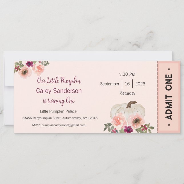 Our Little Pumpkin is One Invitation, 1st Birthday Invitation (Front)