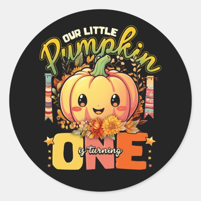 Our Little Pumpkin is Turning One 1st Birthday Hal Classic Round Sticker (Front)