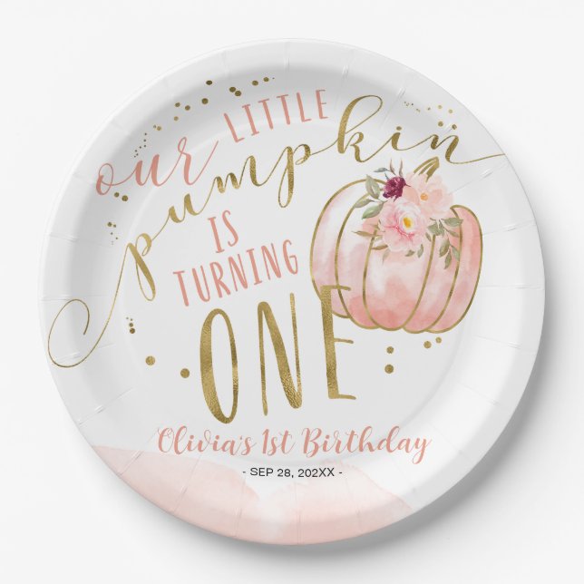 Our Little Pumpkin Is Turning One 1st Birthday Paper Plate (Front)