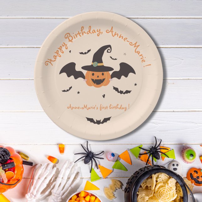 Our Little Pumpkin is turning one Birthday Paper Plate (Our little pumpkin is turning one Halloween birthday party Plate for a Fall Halloween birthday party)