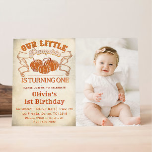 Our Little Pumpkin Is Turning One Birthday Photo Invitation